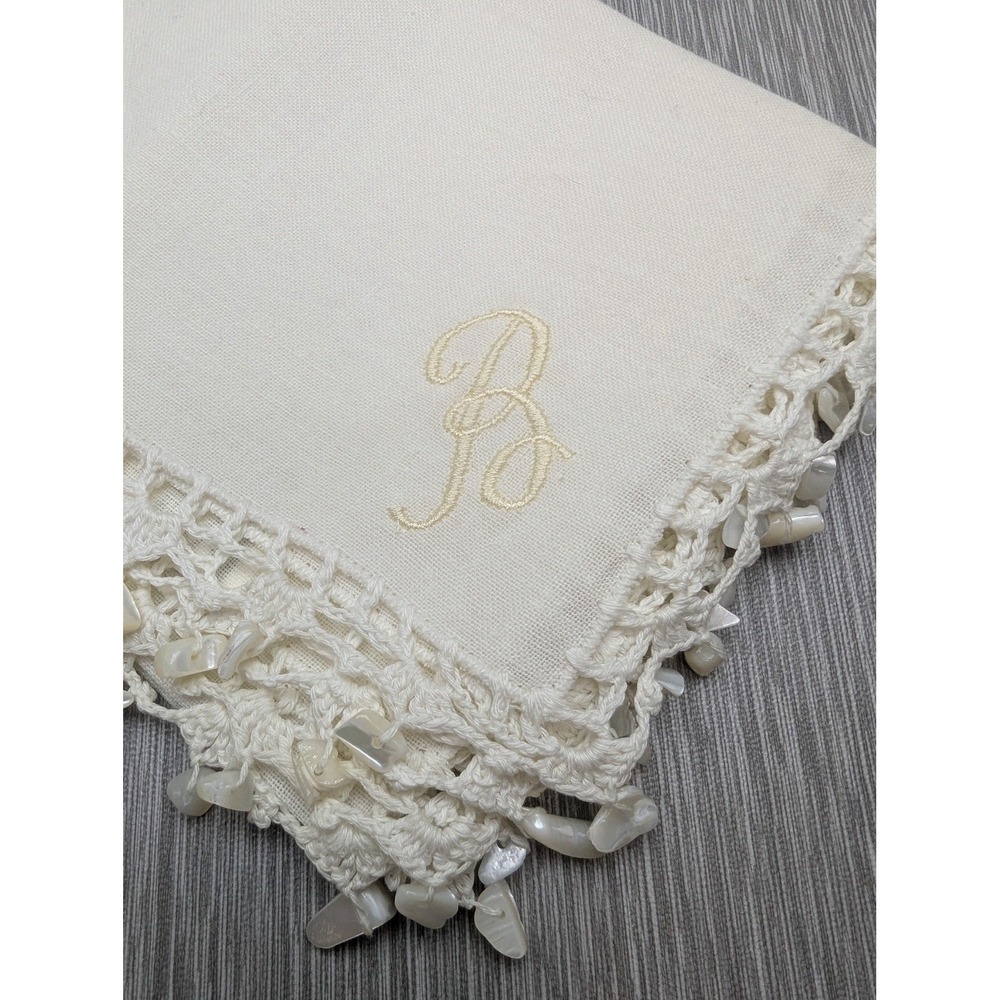 Two's Company Linen Handkerchiefs Set 3 Monogram B Mother of Pearl Wedding